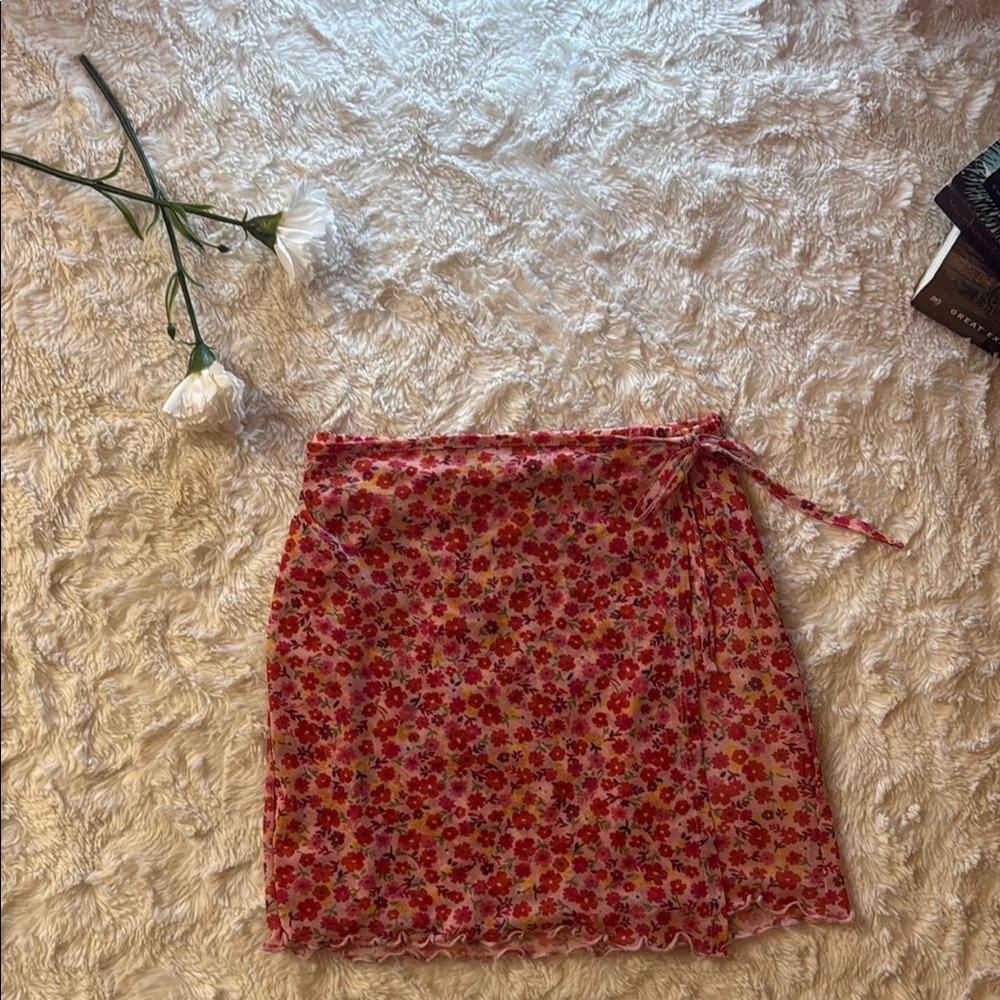 Floral Wrap Skirt - Red and Pink